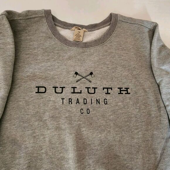 Duluth Trading Company Crewneck Sweatshirt Pullover Kangaroo Pocket 1X Gray Axes - Picture 1 of 3